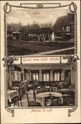 Ak Ponitz Thüringen, Gruß vom Café Heidel, Garten, Innenansicht