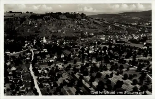 Ak Weil (bei Lörrach) am Rhein Baden, Luftaufnahme von Weil bei Lörrach, Stadtansicht, Flugzeugau