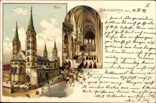 Litho Bamberg an der Regnitz Oberfranken, Dom, Innen- und Aussenansicht