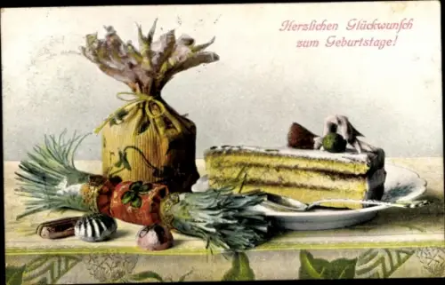 Ak Glückwunsch Geburtstag, Tortenstück