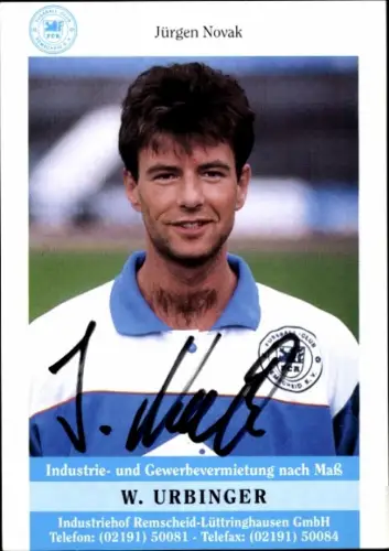 Autogrammkarte Fußballer Jürgen Novak, FC Remscheid, Autogramm