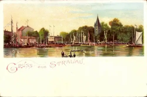 Litho Berlin Friedrichshain Stralau, Blick auf den See