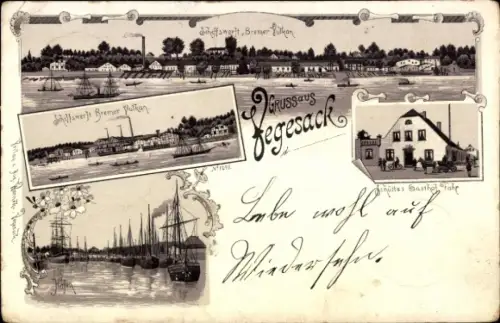 Litho Vegesack Hansestadt Bremen, Gesamtansicht, Schiffswerft Bremer Vulkan, Gasthof