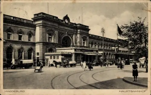 Ak Magdeburg an der Elbe, Magdeburg Hauptbahnhof, Straßenbahn