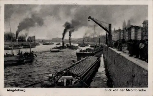 Ak Magdeburg an der Elbe, Blick von der Strombrücke, Dampfer