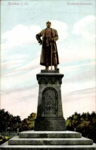 Ak Zwickau in Sachsen, Blick auf das Bismarck Denkmal