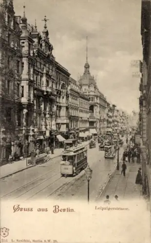 Ak Berlin Mitte, Alexanderplatz, Straßenansicht, Straßenbahn, Leipzigerstraße