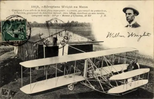 Ak Mans, Flugzeug Wright, Portrait Wilbur Wright