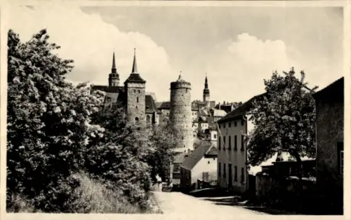 Ak Bautzen in der Lausitz, Blick vom Scharfenweg auf die Stadt, alte Wasserkunst, Michaeliskirche