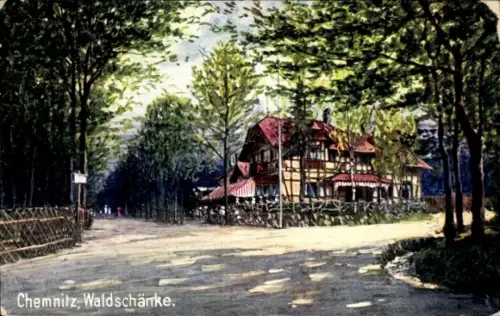 Ak Chemnitz in Sachsen,  Waldschänke, Landschaft mit Bäumen, Gemälde