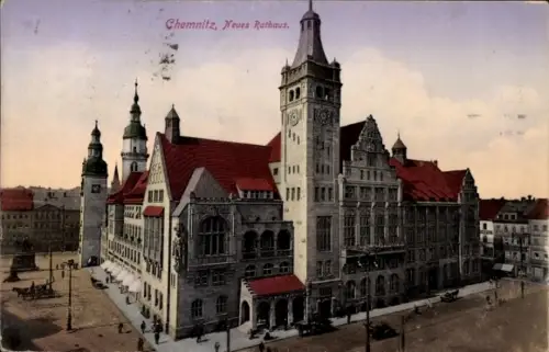 Ak Chemnitz in Sachsen, Neues Rathaus,  Architektur, städtische Szene