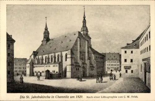 Ak Chemnitz in Sachsen, St. Jakobskirche, Lithographie von C. W. Arldt, um 1820