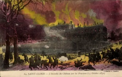 CPA Saint-Cloud Hauts-de-Seine, Incendie du Château par les Prussiens, 13 Octobre 1870
