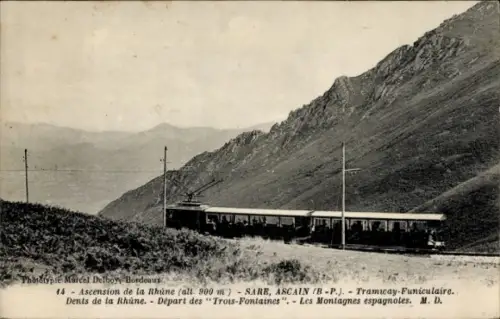 Ak Ascain Pyrénées Atlantiques, Berglandschaft, Tramway-Funiculaire, Dents de la Rhune, Montagnes