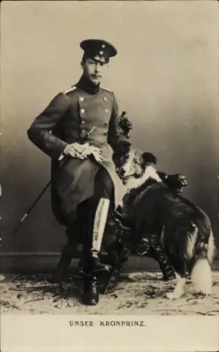 Ak Kronprinz Wilhelm von Preußen, Portrait, Uniform, Hund, Liersch 807