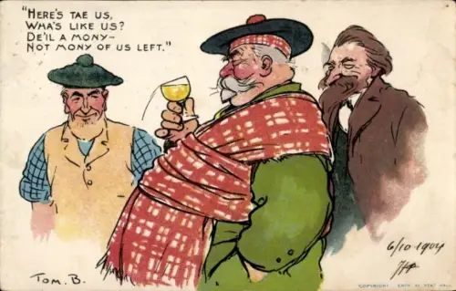 Künstler Ak Browne, T., Betrunkener Mann mit roter Nase, Sektglas