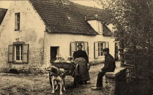 Ak Milchmädchen in Belgischer Tracht, Hundekarren