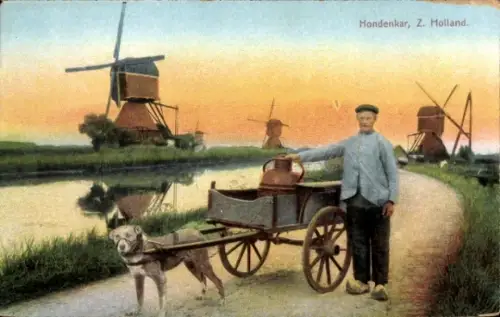 Ak Südholland, Hundekarren, Windmühlen