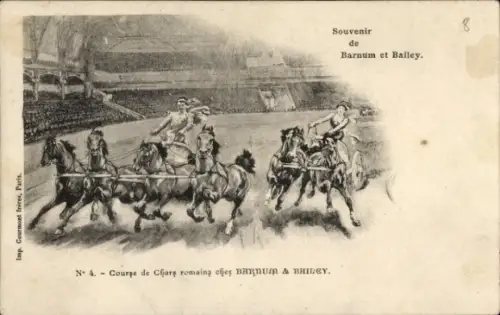 Ak Zirkus Barnum & Bailey, Römisches Wagenrennen