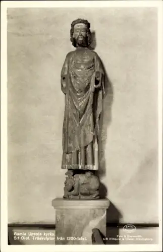 Ak Upsala Uppsala Schweden, St. Olof, Holzskulptur aus dem 13. Jahrhundert, Gamla Upsala kyrka