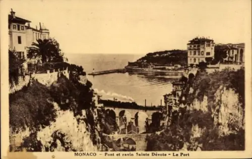 Ak Monaco,  Pont et ravin Sainte Dévote, Le Port