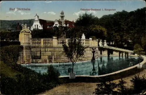 Ak Bad Dürkheim am Pfälzerwald, Forsthaus Isenach,  Ostertag-Denkmal, Kurgarten, Brunnen, Bäume