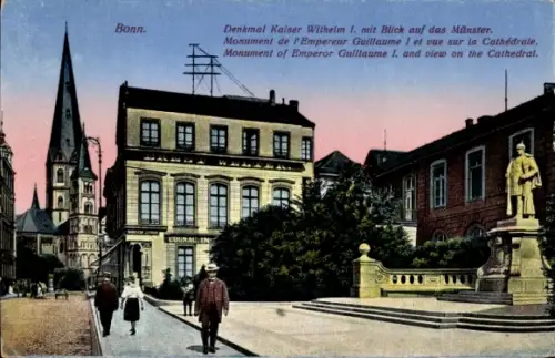 Ak Bonn am Rhein, Denkmal Kaiser Wilhelm I, Münster, Statue, Bonn