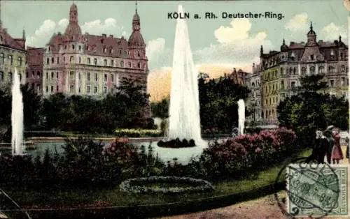 Ak Köln am Rhein, Brunnen, Blumenbeete, Gebäude, Kölner Stadtansicht