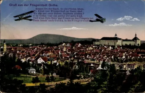 Ak Gotha in Thüringen, Flugzeuge, Stadtansicht, Kunst und Wissenschaft, Gruß aus Gotha
