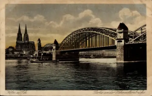 Ak Köln am Rhein,  Hohenzollernbrücke, Dom, Rhein, Schiff