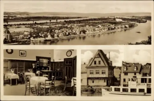 Ak Niederwerth am Rhein, Panorama, Gastwirtschaft und Bäckerei Willy Kreuter, Schiff Cäcilia