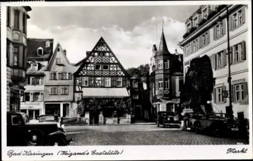 Ak Bad Kissingen Unterfranken Bayern, Markt, Gaststätte, Autos