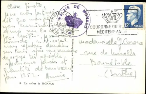 Ak Monaco, Blick zum Schloss, Felspartie