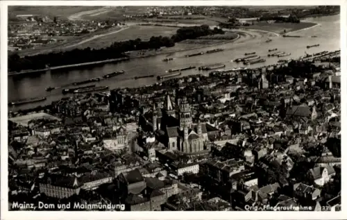 Ak Mainz am Rhein, Fliegeraufnahme, Dom und Mainmündung