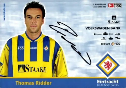 Autogrammkarte Fußballer Thomas Ridder, Eintracht Braunschweig, Autogramm