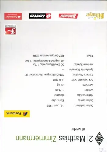 Autogrammkarte Fußballer Matthias Zimmermann, Borussia Mönchengladbach, Autogramm