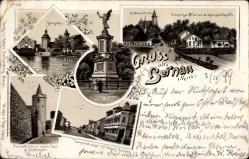 Litho Bernau in der Mark, Kriegerdenkmal, Kaiserstraße, Postamt