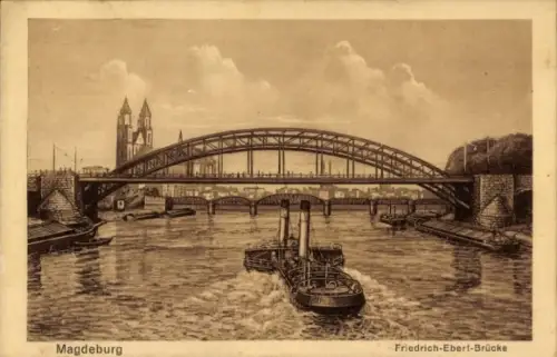 Ak Magdeburg an der Elbe, Friedrich-Ebert-Brücke, Dampfer