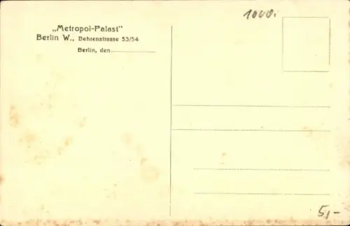 Ak Berlin Mitte, Metropol-Palast, Behrenstraße 53/54