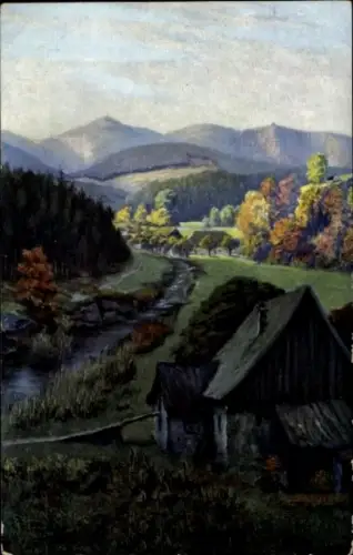 Ak Jagniątków Agnetendorf Jelenia Góra Hirschberg Riesengebirge Schlesien, Landschaft mit Berge, 