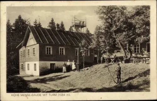 Ak Duszniki Zdrój Bad Reinerz Schlesien, Hohe Mense, Baude mit Turm