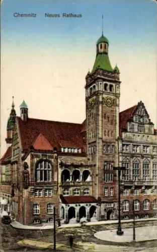 Ak Chemnitz in Sachsen, Neues Rathaus, architektonische Details,  Gebäude