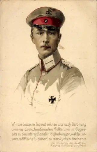 Künstler Ak Kronprinz Wilhelm von Preußen, Portrait in Uniform, Eisernes Kreuz