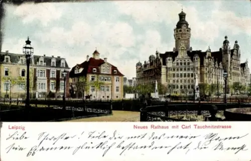 Ak Leipzig, Neues Rathaus, Carl Tauchnitzstraße,  Architektur, Stadtlandschaft