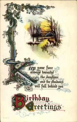 Ak Geburtstagsgrüße, Waldidyll