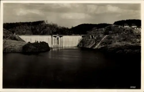 Ak Saalburg Ebersdorf in Thüringen, Bau der Bleilochtalsperre, Stausee, Sperrmauer