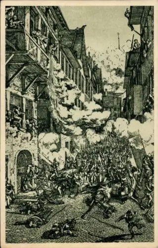 Künstler Ak Berlin, 100 Jahre Revolution von 1848, Straßenkampf, Brüderstraße