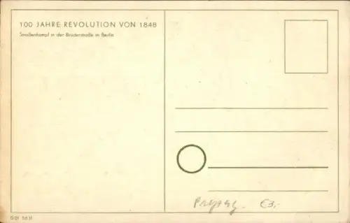 Künstler Ak Berlin, 100 Jahre Revolution von 1848, Straßenkampf, Brüderstraße