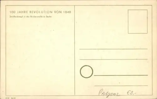 Künstler Ak Berlin, 100 Jahre Revolution von 1848, Straßenkampf, Brüderstraße