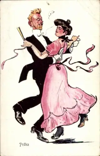 Ak Tanzpaar, Polka, Tanzende Menschen